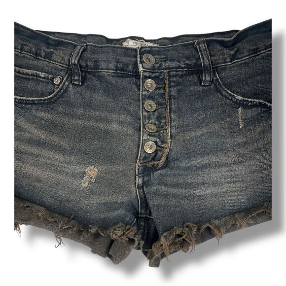 Free People Button Fly Black Distressed Shorts Size 27 - Picture 3 of 6
